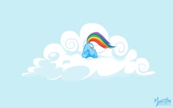 Size: 1680x1050 | Tagged: safe, artist:mysticalpha, rainbow dash, pegasus, pony, cloud, cute, face down ass up, plot, solo, wallpaper