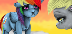 Size: 1235x588 | Tagged: safe, artist:colorlesscupcake, derpy hooves, rainbow dash, pegasus, pony, female, mare