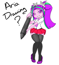 Size: 1600x1759 | Tagged: safe, artist:demonfox, aria blaze, equestria girls, clothes, high heels, miniskirt, necktie, pigtails, school uniform, schoolgirl, shoes, skirt, socks, solo, stylus, thigh highs, twintails, zettai ryouiki