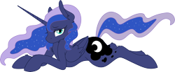 Size: 13361x5561 | Tagged: safe, artist:bloodgoldwings, artist:fourpony, princess luna, alicorn, pony, absurd resolution, chest fluff, prone, simple background, solo, transparent background