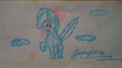 Size: 2356x1324 | Tagged: safe, artist:josefina, derpibooru import, trixie, butterfly, pony, unicorn, female, hair bow, mare, solo, surprised, traditional art