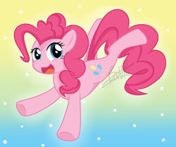 Size: 900x750 | Tagged: safe, artist:maplesunrise, pinkie pie, earth pony, pony, cute, diapinkes, female, gradient background, mare, open mouth, solo