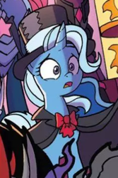 Size: 236x354 | Tagged: safe, artist:tonyfleecs, derpibooru import, idw, trixie, nightmare knights, spoiler:comic, spoiler:comicnightmareknights02, clothes, hat, robe, the great and powerful roxy, top hat