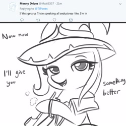 Size: 1650x1650 | Tagged: safe, artist:tjpones, derpibooru import, trixie, pony, unicorn, clothes, female, goblin slayer, hat, mare, monochrome, solo, trixie's hat