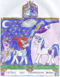 Size: 787x1016 | Tagged: safe, artist:chatsium, shining armor, twilight sparkle, pony, unicorn, crossover, crossover shipping, female, illuminated manuscript, keldeo, male, overprotective, shipping, straight, twildeo