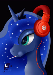 Size: 2824x4012 | Tagged: safe, artist:skitsroom, princess luna, alicorn, pony, candy, headphones, lollipop, portrait, solo