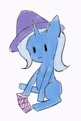 Size: 373x560 | Tagged: safe, artist:maomao9, derpibooru import, trixie, pony, unicorn, animated, cute, diatrixes, female, frame by frame, gif, hat, hoof hold, one eye closed, simple background, sitting, solo, wink
