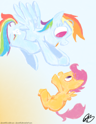 Size: 2550x3300 | Tagged: safe, artist:dzone16, rainbow dash, scootaloo, pegasus, pony, female, high res, mare, wings