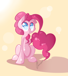 Size: 3000x3344 | Tagged: safe, artist:llamaswithkatanas, pinkie pie, earth pony, pony, cute, diapinkes, female, high res, mare, no pupils, simple background, sitting, solo, yellow background