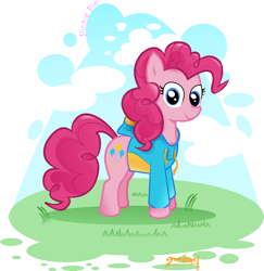 Size: 1378x1417 | Tagged: safe, artist:quadren4, pinkie pie, earth pony, pony, clothes, female, hoodie, mare, pink coat, pink mane