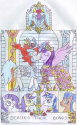 Size: 702x1139 | Tagged: safe, artist:chatsium, comet tail, flash sentry, rarity, shining armor, twilight sparkle, twilight sparkle (alicorn), alicorn, pony, unicorn, crossover, female, heartbreak, keldeo, keldity, kissing, mare, overprotective, twildeo, wedding