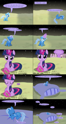 Size: 2405x4520 | Tagged: safe, artist:evil-dec0y, derpibooru import, trixie, twilight sparkle, twilight sparkle (alicorn), alicorn, pony, comic:trixie vs., comic, cute, diatrixes, female, filly, mare, moon, pillow