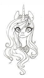 Size: 718x1267 | Tagged: safe, artist:cloud-up, princess luna, alicorn, pony, female, horn, mare, monochrome, solo