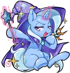 Size: 372x393 | Tagged: safe, artist:mococo, derpibooru import, trixie, pony, unicorn, female, lidded eyes, mare, smug, solo, underhoof, wand