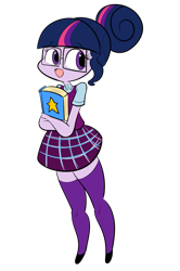 Size: 729x1096 | Tagged: safe, artist:solofrozen, sci-twi, twilight sparkle, equestria girls, friendship games, adorkable, book, clothes, cute, dork, glasses, open mouth, simple background, smiling, socks, solo, thigh highs, transparent background