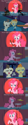 Size: 640x2800 | Tagged: safe, screencap, pinkie pie, pound cake, pumpkin cake, earth pony, pony, baby cakes, bad comedy act, caption, comic, fourth wall, reaction image, screencap comic, wtf