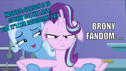 Size: 400x225 | Tagged: safe, derpibooru import, edit, edited screencap, screencap, starlight glimmer, trixie, pony, unicorn, all bottled up, season 9, floppy ears, funny, meme, trixie's puppeteering