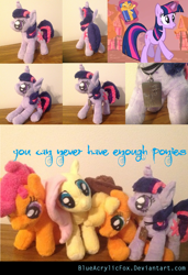 Size: 1472x2148 | Tagged: safe, artist:blueacrylicfox, derpibooru import, applejack, fluttershy, scootaloo, twilight sparkle, irl, necklace, photo, plushie