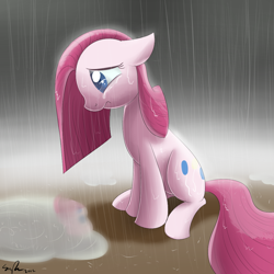 Size: 1024x1024 | Tagged: safe, artist:sirpayne, pinkie pie, earth pony, pony, pinkamena diane pie, rain, sad