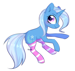 Size: 1545x1461 | Tagged: safe, artist:lazuli, derpibooru import, trixie, pony, unicorn, clothes, cute, female, mare, simple background, smiling, socks, solo, striped socks, transparent background