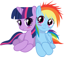 Size: 5613x5000 | Tagged: safe, artist:johnjoseco, artist:uxyd, derpibooru import, rainbow dash, twilight sparkle, pegasus, pony, absurd resolution, blushing, female, filly, lesbian, shipping, simple background, transparent background, twidash, vector