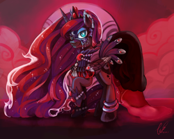 Size: 1280x1024 | Tagged: safe, artist:erica693992, princess luna, alicorn, pony, blood moon, clothes, costume porn, female, jewelry, mare, mask, raised hoof, solo, supermoon