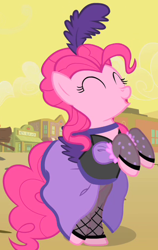 Size: 370x584 | Tagged: safe, screencap, pinkie pie, earth pony, pony, over a barrel, choker, clothes, cropped, dress, eyes closed, female, mare, outfit catalog, rearing, saloon dress, saloon pinkie, solo, stockings, thigh highs, you gotta share