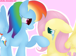 Size: 636x474 | Tagged: safe, artist:alachu, fluttershy, rainbow dash, pegasus, pony, crying, female, mare, wings