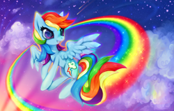 Size: 1200x764 | Tagged: safe, artist:cizu, rainbow dash, pegasus, pony, flying, rainbow trail, solo, stars, trail