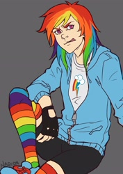 Size: 2480x3507 | Tagged: safe, artist:mifinlow, rainbow dash, clothes, female, high res, humanized, multicolored hair