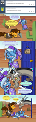 Size: 1280x4315 | Tagged: safe, artist:grandpalove, derpibooru import, cheese sandwich, discord, trixie, pony, unicorn, ask trixie and cheese, comic, female, mare, tumblr