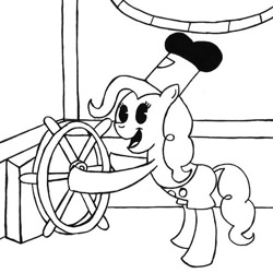 Size: 519x519 | Tagged: safe, artist:samueleallen, pinkie pie, earth pony, pony, 1920s, black and white cartoon, disney, old timey, oldschool cartoon, pacman eyes, parody, steamboat, steamboat willie, style emulation