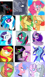 Size: 1164x2000 | Tagged: safe, artist:vampiresuper-sayajin, applejack, big macintosh, braeburn, diamond tiara, dj pon-3, fizzy, king sombra, minuette, pinkie pie, princess cadance, princess luna, rarity, royal ribbon, silver spoon, sunset shimmer, twilight sparkle, twilight sparkle (alicorn), vinyl scratch, oc, oc:orobos ocul, alicorn, earth pony, pony, unicorn, g1, eyes closed, female, mare, sketch dump, wink