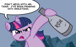 Size: 900x563 | Tagged: safe, artist:pixelkitties, derpibooru import, twilight sparkle, alcohol, drunk, drunk twilight, hellboy, parody, rum