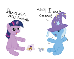 Size: 7863x6327 | Tagged: safe, artist:ohmyani, derpibooru import, star swirl the bearded, trixie, twilight sparkle, pony, unicorn, magic duel, absurd resolution, doll, female, filly, mare