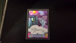 Size: 4128x2322 | Tagged: safe, derpibooru import, queen chrysalis, trixie, changeling, changeling queen, pony, unicorn, autograph, enterplay, female, kathleen barr, mare, trading card