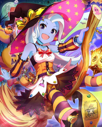 Size: 640x800 | Tagged: safe, artist:weiliy, derpibooru import, trixie, equestria girls, broom, cute, diatrixes, flying broomstick, halloween, hat, solo, witch, witch hat