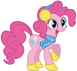 Size: 2000x1844 | Tagged: safe, artist:philiptomkins, pinkie pie, earth pony, pony, boots, clothes, earmuffs, scarf, simple background, solo, transparent background, vector