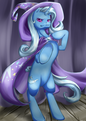 Size: 2480x3508 | Tagged: safe, artist:myukari, derpibooru import, trixie, pony, bipedal, solo, stage