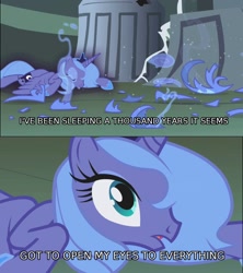 Size: 1282x1442 | Tagged: safe, edit, edited screencap, screencap, princess luna, alicorn, pony, friendship is magic, bring me to life, caption, castle of the royal pony sisters, evanescence, lyrics, s1 luna