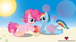 Size: 5683x3200 | Tagged: safe, artist:ladypixelheart, pinkie pie, rainbow dash, earth pony, pegasus, pony, beach, female, mare