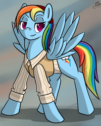Size: 4000x5000 | Tagged: safe, artist:tlatophat, rainbow dash, pegasus, pony, absurd resolution, clothes, rainbow dash always dresses in style, shirt, solo, vest