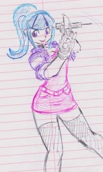 Size: 1176x1964 | Tagged: safe, artist:orochivanus, sonata dusk, equestria girls, clothes, fingerless gloves, gloves, lined paper, microphone, singing, socks, solo, thigh highs, traditional art