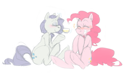 Size: 715x411 | Tagged: safe, artist:crunk, pinkie pie, rarity, earth pony, pony, unicorn, female, lesbian, raripie, shipping, tea