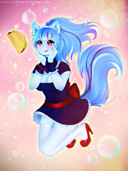 Size: 1200x1600 | Tagged: safe, artist:slyblue7, sonata dusk, anthro, plantigrade anthro, equestria girls, clothes, dress, food, socks, solo, sonataco, taco, thigh highs