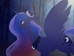 Size: 2048x1536 | Tagged: safe, artist:jujipoo, princess luna, alicorn, pony, forest, solo, spread wings