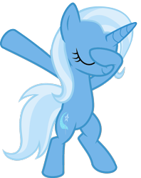 Size: 813x1024 | Tagged: safe, artist:uigsyvigvusy, artist:wissle, derpibooru import, trixie, pony, unicorn, bipedal, covering eyes, cute, dab, eyes closed, facehoof, female, mare, simple background, smiling, solo, trace, transparent background, vector