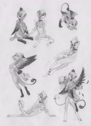 Size: 3210x4462 | Tagged: safe, artist:joestick, derpibooru import, oc, oc only, griffon, cute, female, griffon oc, monochrome