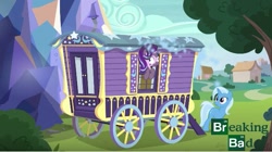 Size: 645x362 | Tagged: safe, derpibooru import, edit, edited screencap, screencap, starlight glimmer, trixie, pony, road to friendship, breaking bad, logo, photoshop, smokelight glimmer, trixie's wagon