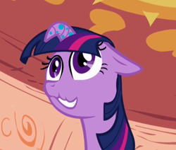 Size: 400x339 | Tagged: safe, derpibooru import, edit, screencap, twilight sparkle, bridle gossip, inverted mouth, twilight flopple